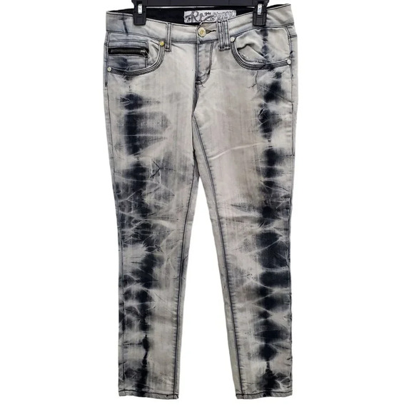 RT Denim The Skinny Jean Woman's Gray Black Tie Dye Acid Print Pants Plus Sz 32 - Picture 1 of 10